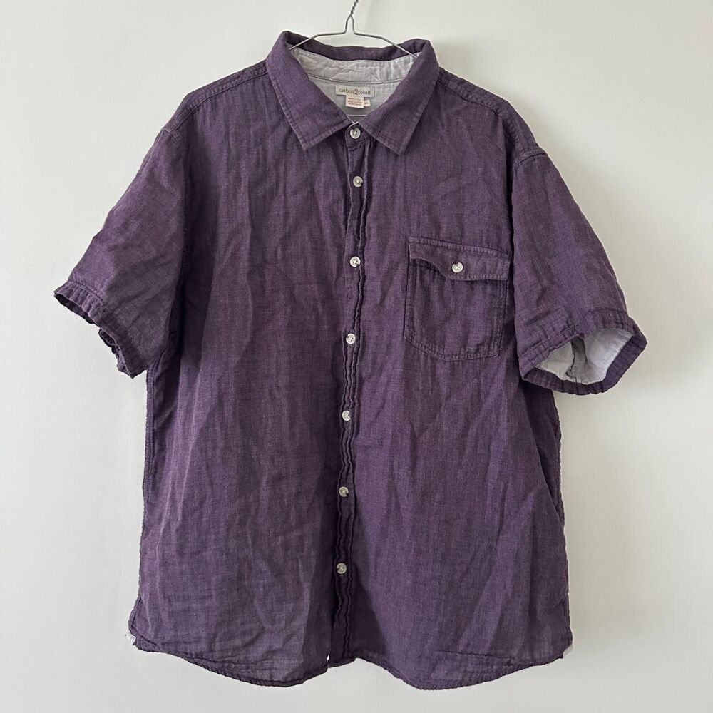 Carbon2Cobalt Purple Cotton Double Face Short Sleeve Button Down Shirt XL